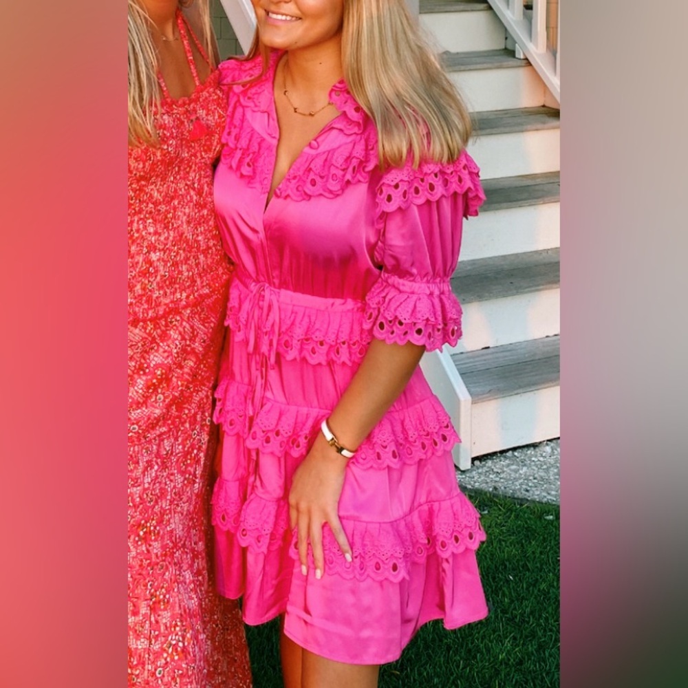 CeliaB Hot pink mini eyelet ruffle dress💖